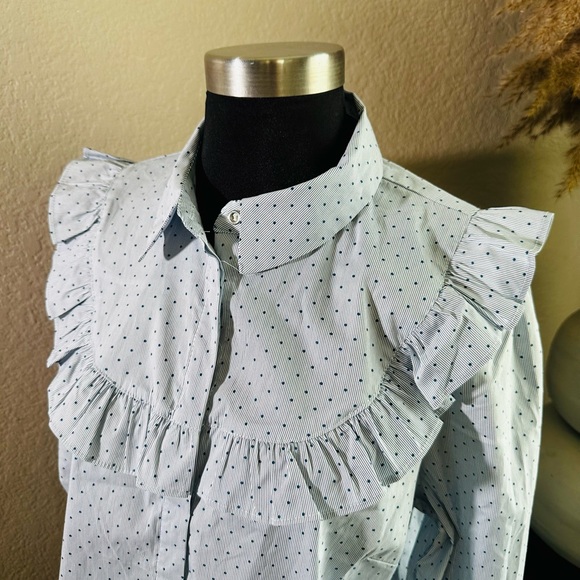 H&M Ruffle Neck Button Up w/Polka Dots Size 14 - Picture 3 of 4